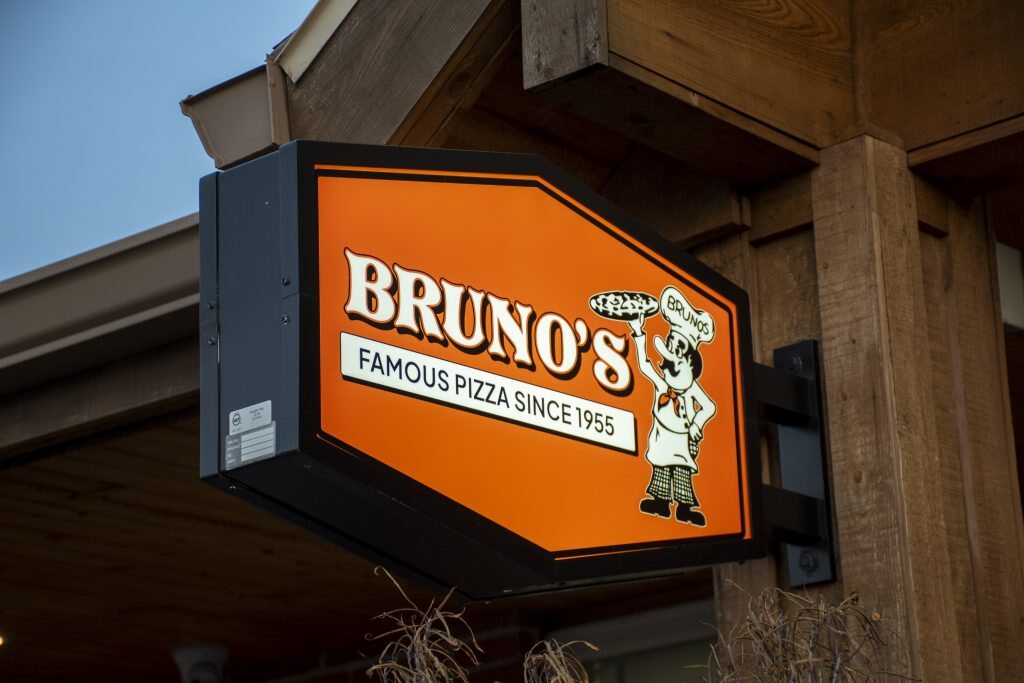 Bruno’s Pizza sign at its Covington Street location in West Lafayette