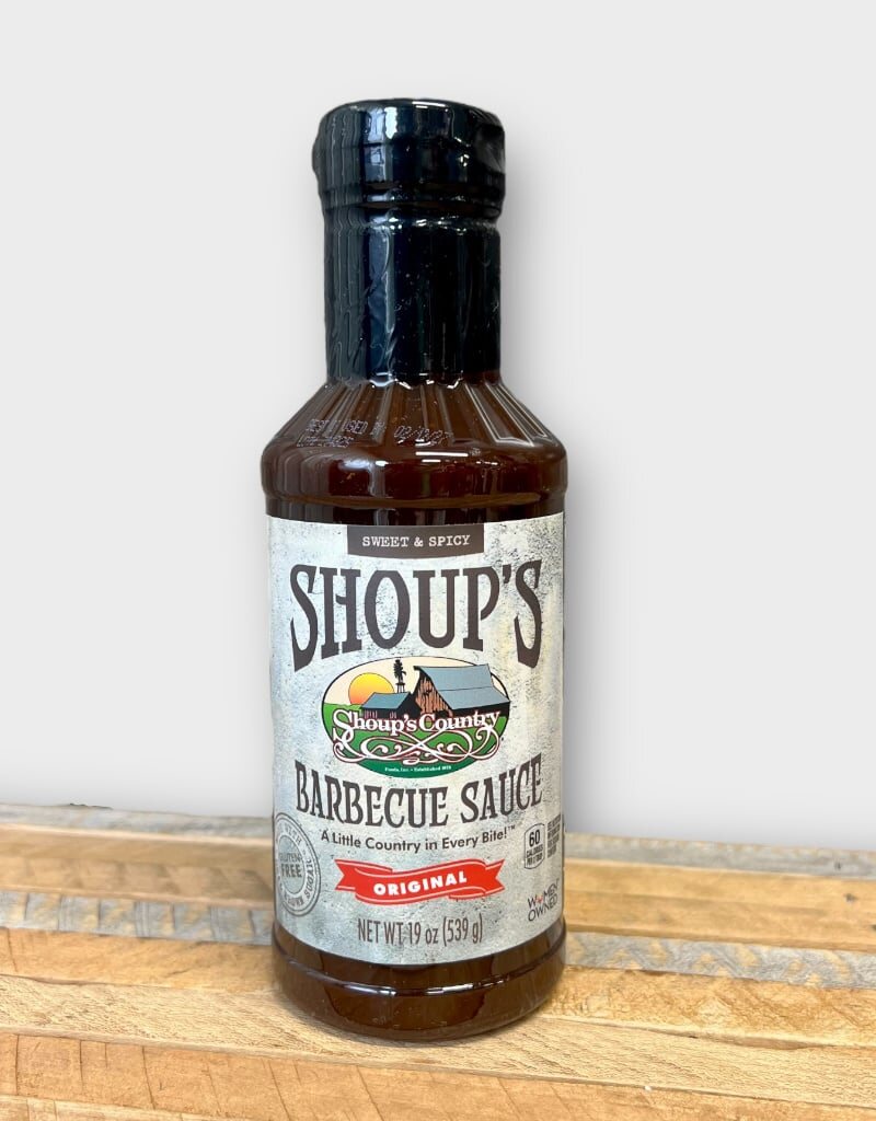 A bottle of Shoup's original barbecue sauce