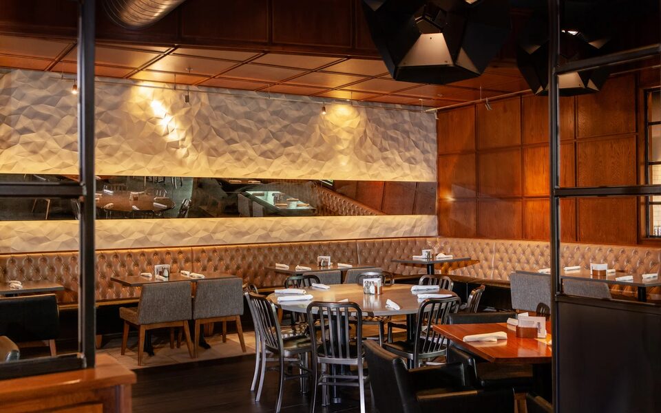 The warm dining room at The Bryant in West Lafayette