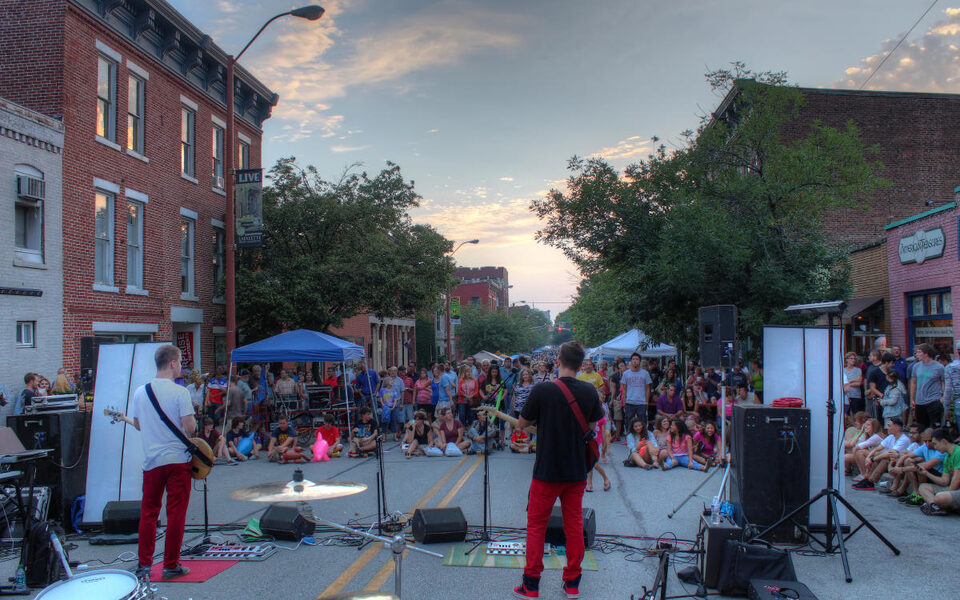 Live music and a crowd at Mosey Down Main Street in Lafayette