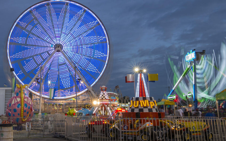 Ferris wheel and midway lights at the Tippecanoe County 4-H Fair